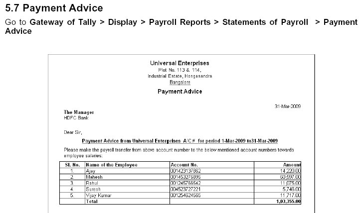 ' Payment Advice' Report @ Tally.ERP 9